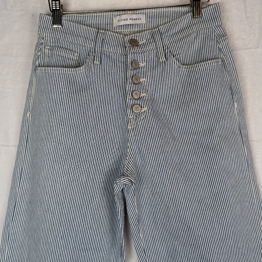 Flying‎ Monkey Wide Leg Cropped Jeans 25 Gaucho Jeans Blue White Stripe Capri